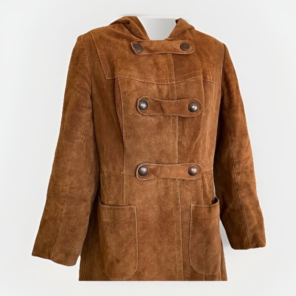 Opera Brand Hooded Suede Coat Snap Front Quilted Lining Vintage Made in Canada - Picture 2 of 12